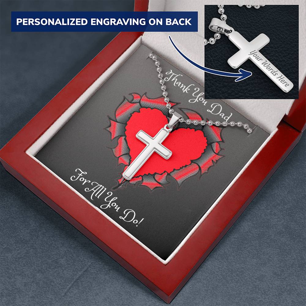 Thank You Dad Personalized Cross Necklace Military Ball Chain Father's Day 2021 Gift Idea Gift For Dad Engravable Cross Necklace