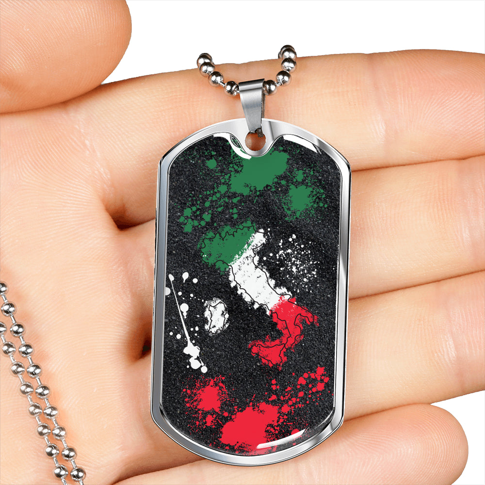 Italy Flag Map Paint Art Dog-Tag Necklace