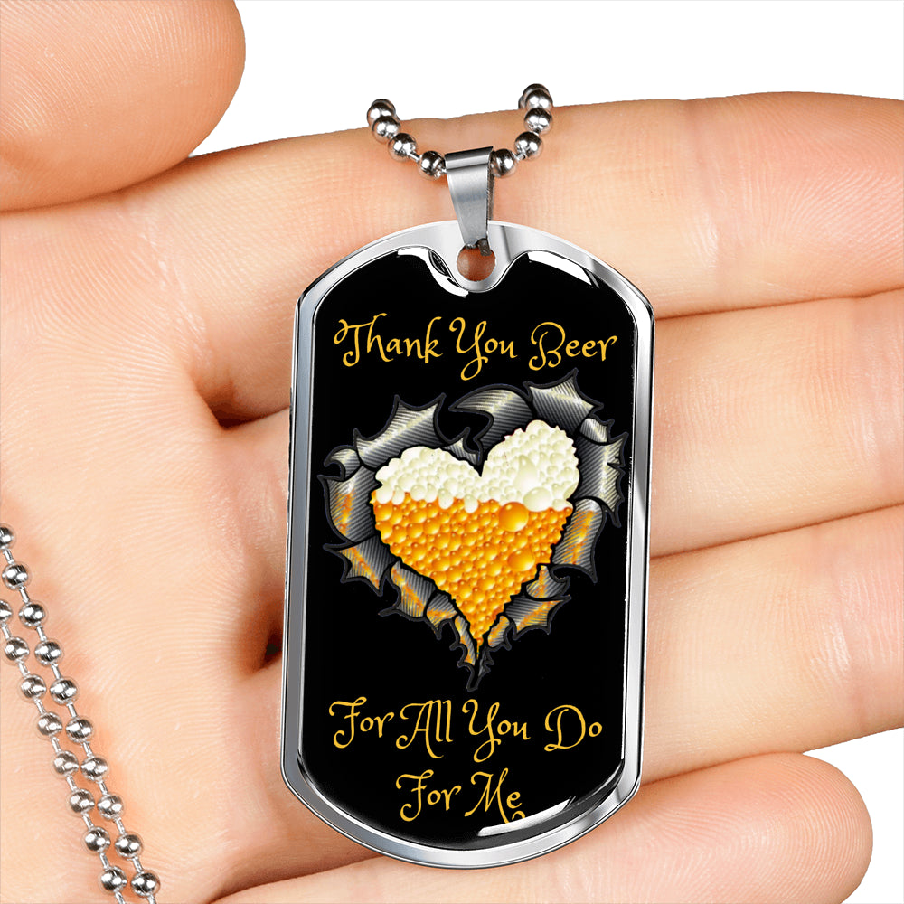 Thank You Beer Funny Beer Lover Dog-Tag Necklace