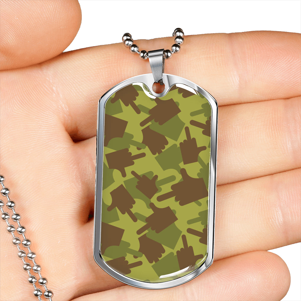 Fuck You Green Camo Dog-Tag Necklace