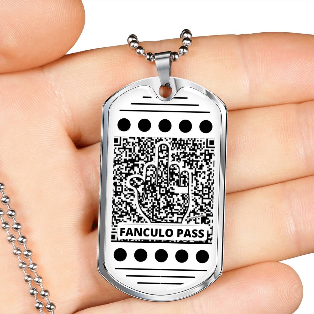 Fanculo Pass Dog.Tag Necklace With Military Ball Chain