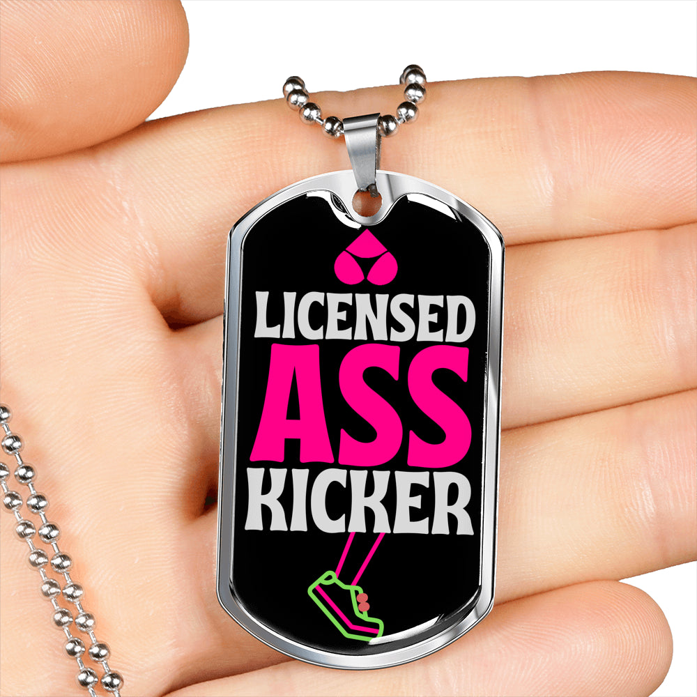 Licensed Ass Kicker Dog Tag Necklace With Military Ball Chain