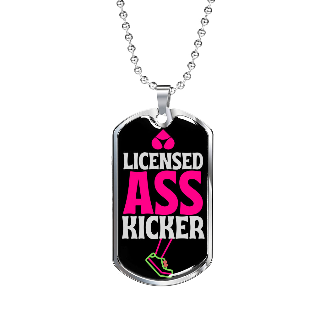 Licensed Ass Kicker Dog Tag Necklace With Military Ball Chain