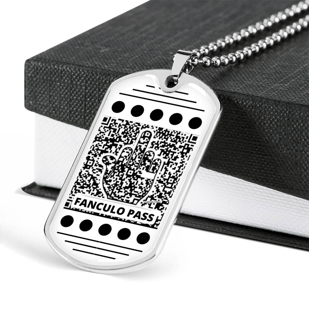 Fanculo Pass Dog.Tag Necklace With Military Ball Chain
