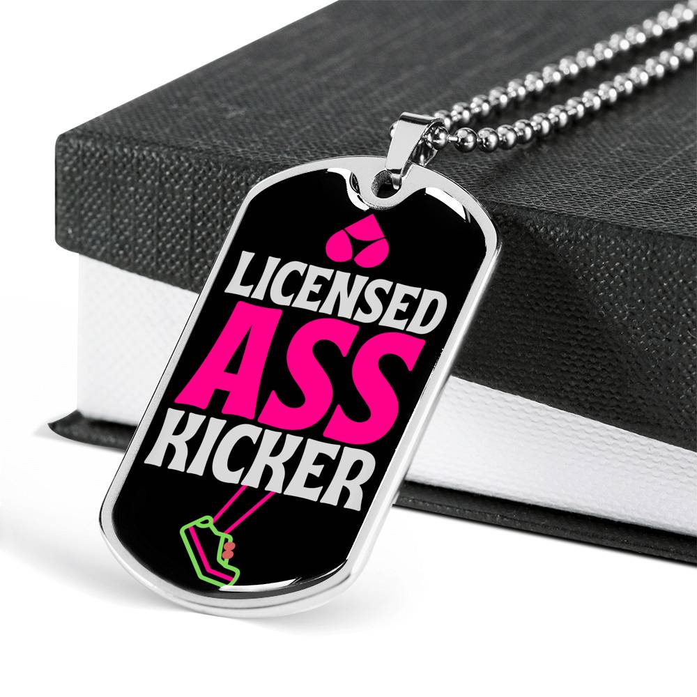 Licensed Ass Kicker Dog Tag Necklace With Military Ball Chain