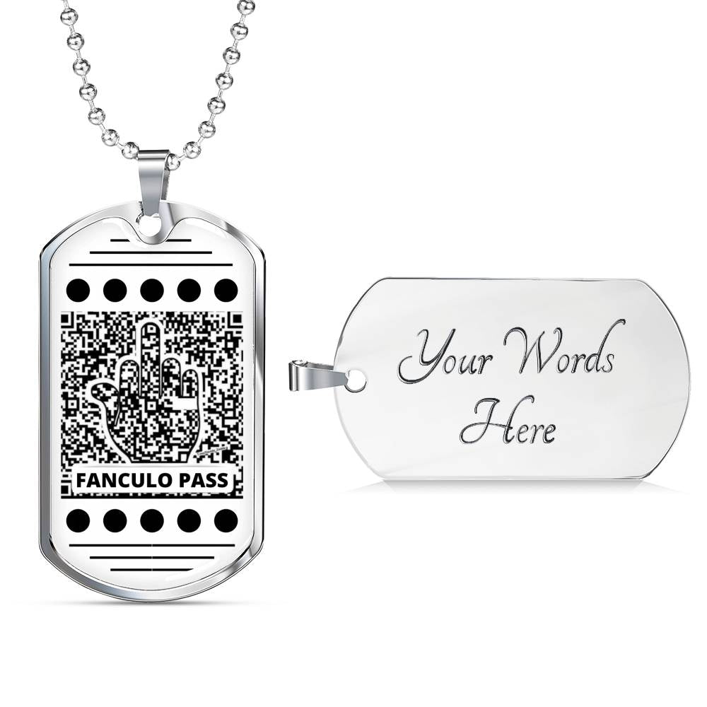 Fanculo Pass Dog.Tag Necklace With Military Ball Chain