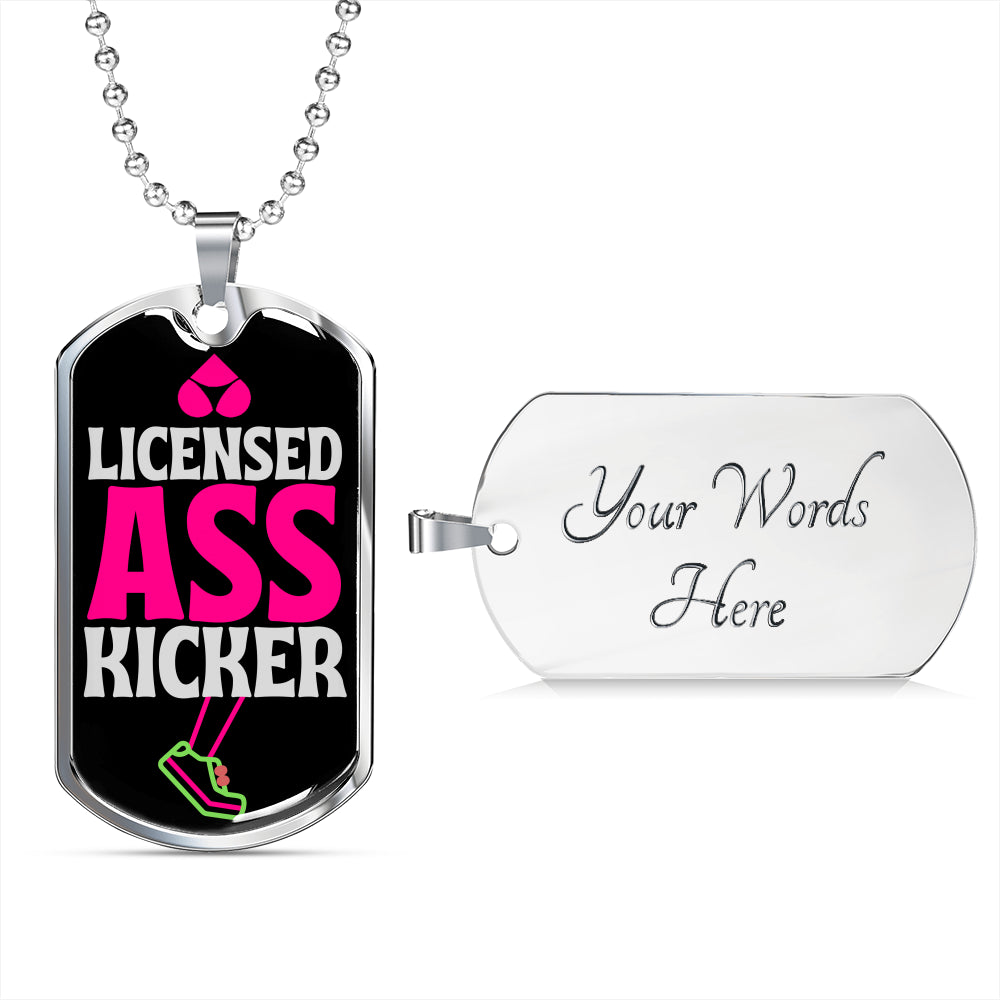 Licensed Ass Kicker Dog Tag Necklace With Military Ball Chain