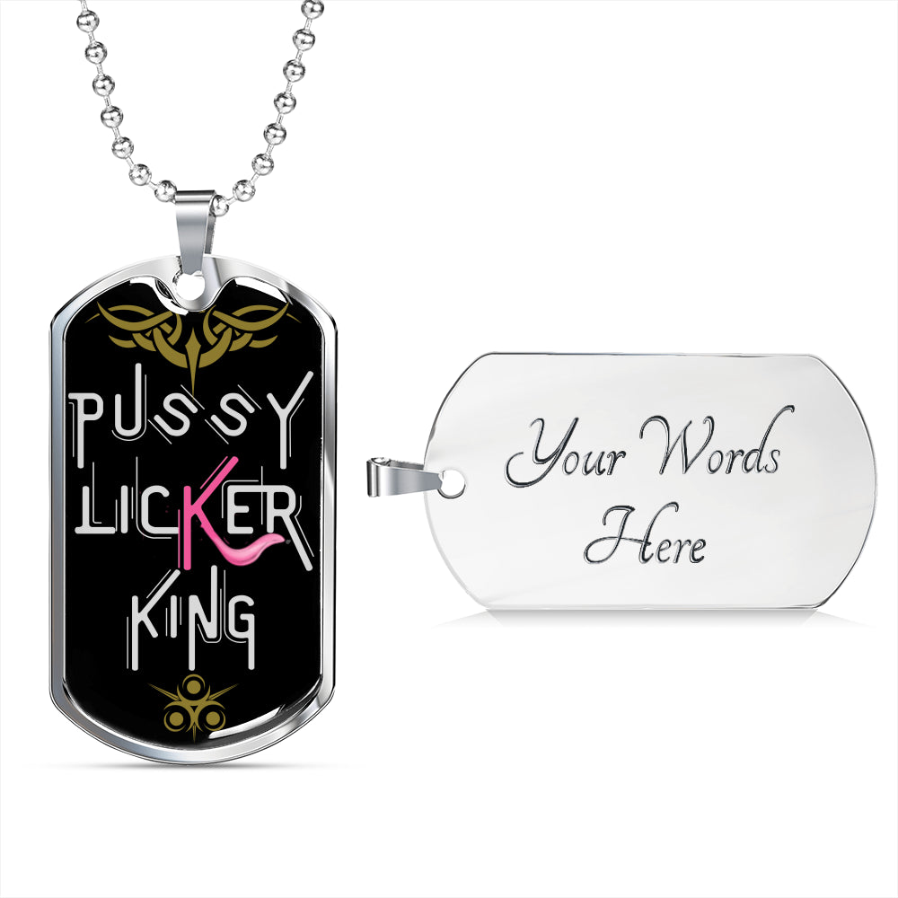 Pussy Licker King Funny Dog-Tag Necklace With Military Ball Chain
