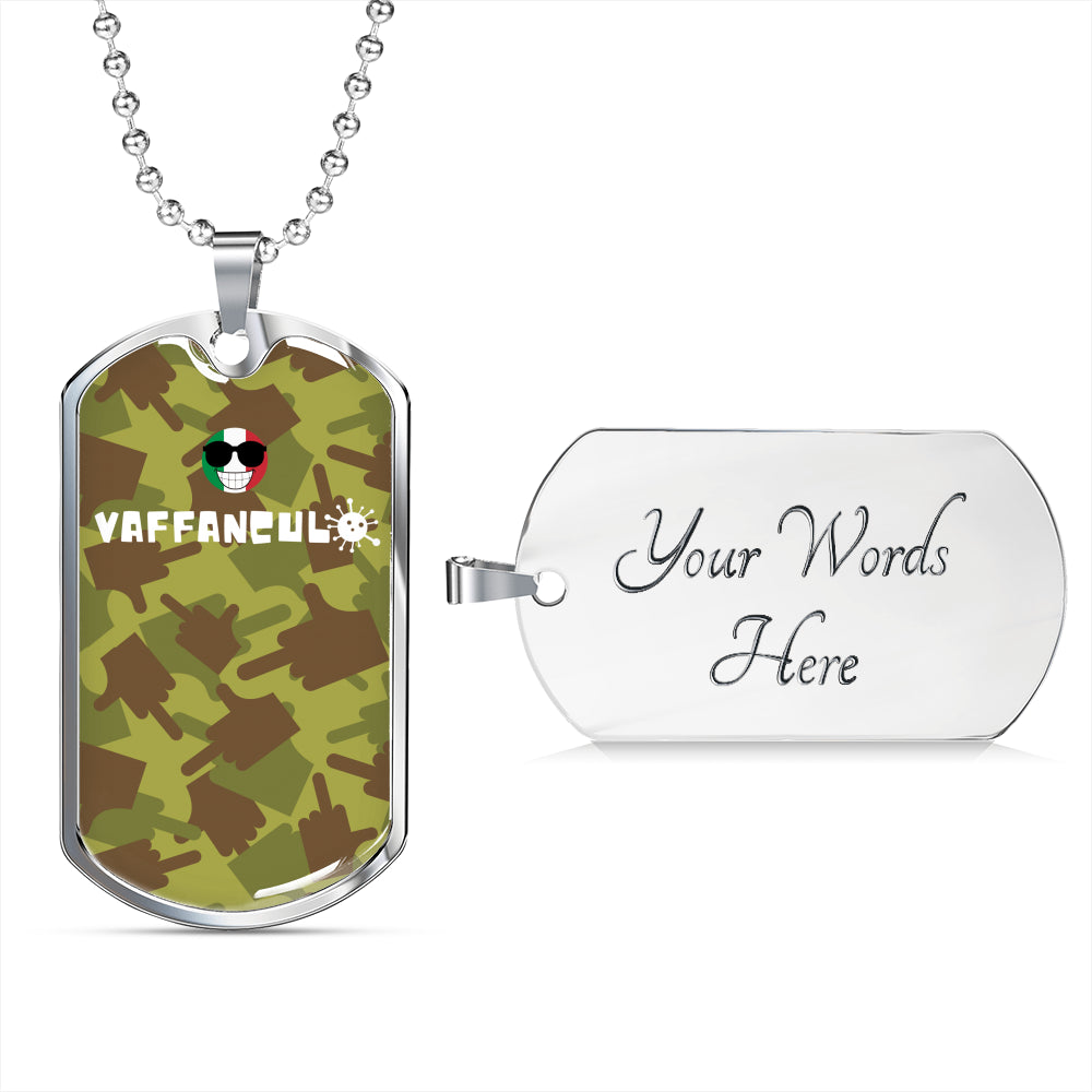 Vaffanculo Green Camo Dog-Tag Necklace