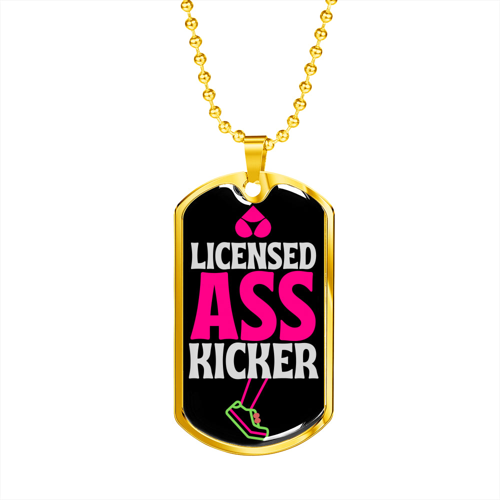 Licensed Ass Kicker Dog Tag Necklace With Military Ball Chain