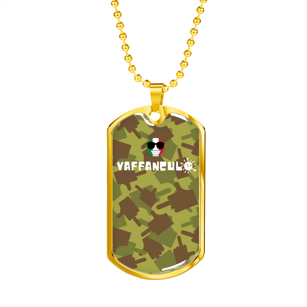 Vaffanculo Green Camo Dog-Tag Necklace