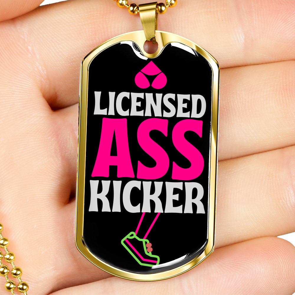 Licensed Ass Kicker Dog Tag Necklace With Military Ball Chain