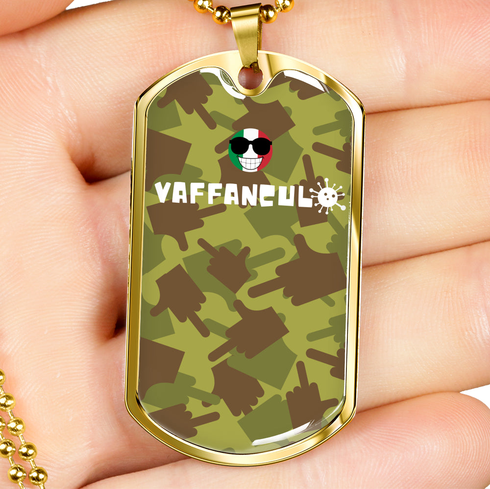 Vaffanculo Green Camo Dog-Tag Necklace