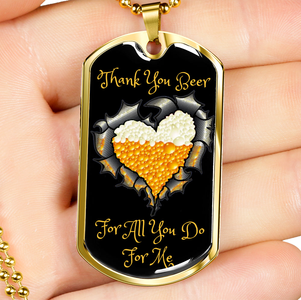 Thank You Beer Funny Beer Lover Dog-Tag Necklace