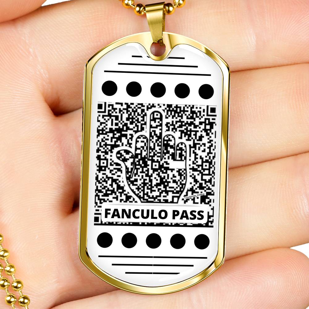 Fanculo Pass Dog.Tag Necklace With Military Ball Chain