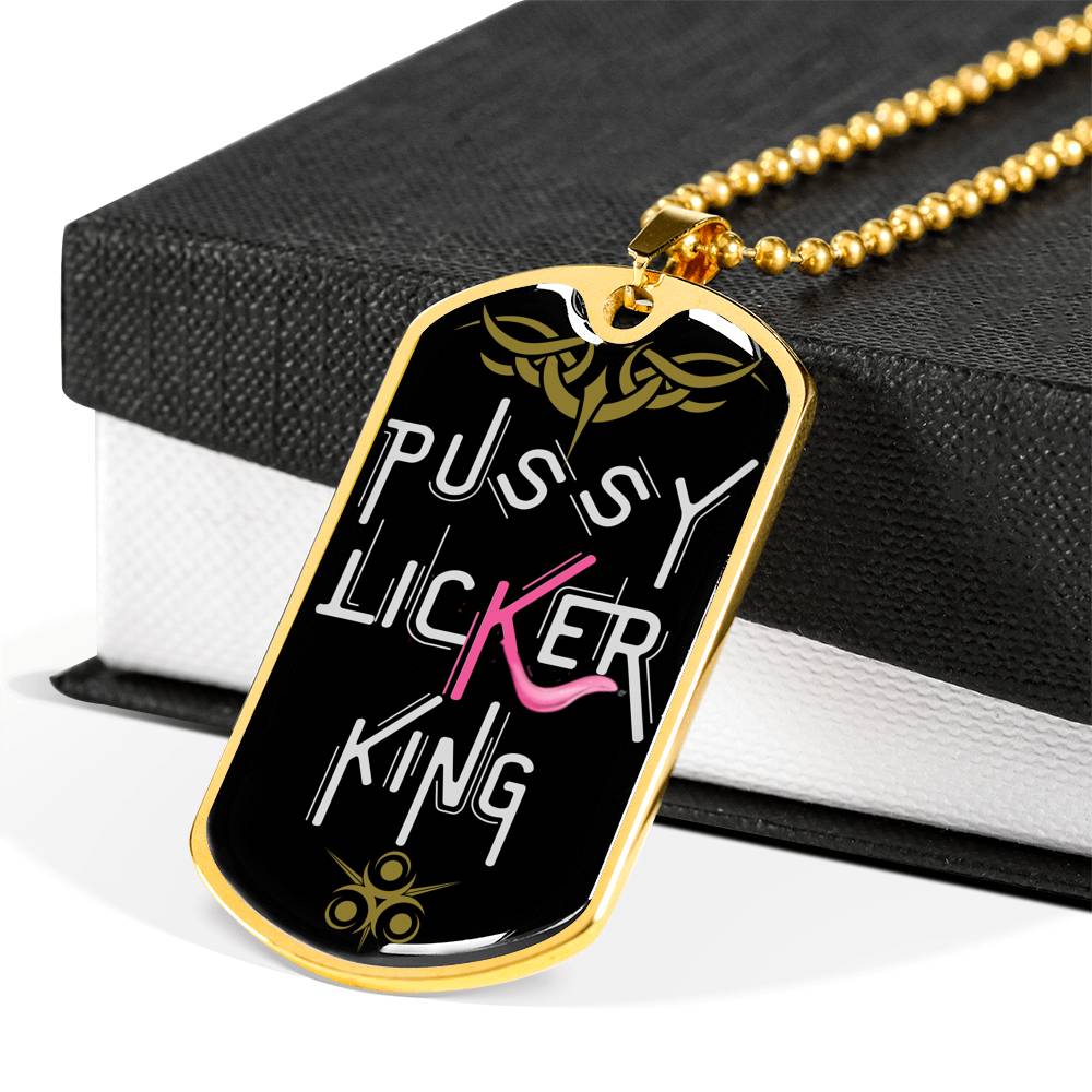 Pussy Licker King Funny Dog-Tag Necklace With Military Ball Chain