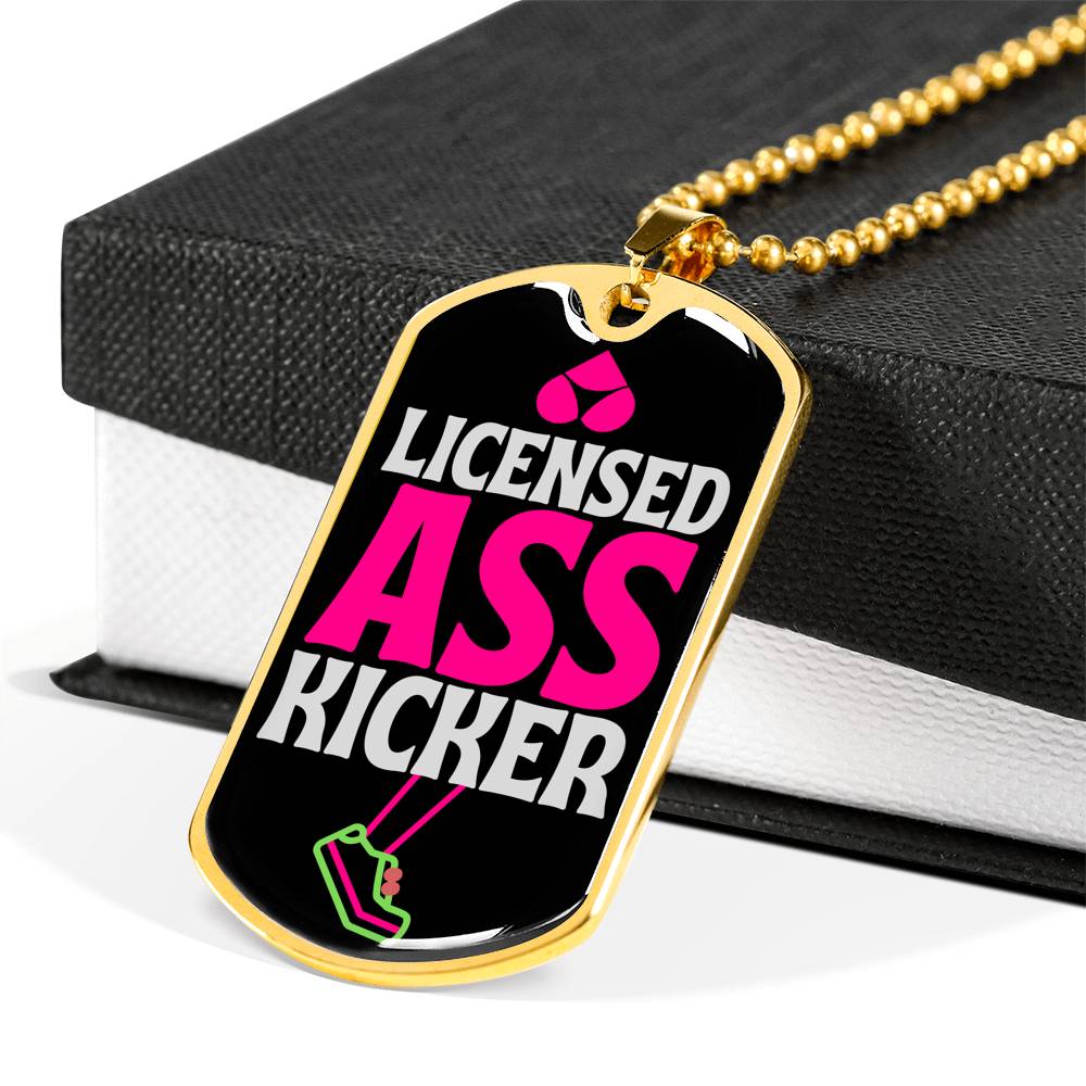 Licensed Ass Kicker Dog Tag Necklace With Military Ball Chain