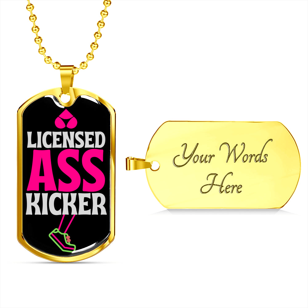 Licensed Ass Kicker Dog Tag Necklace With Military Ball Chain