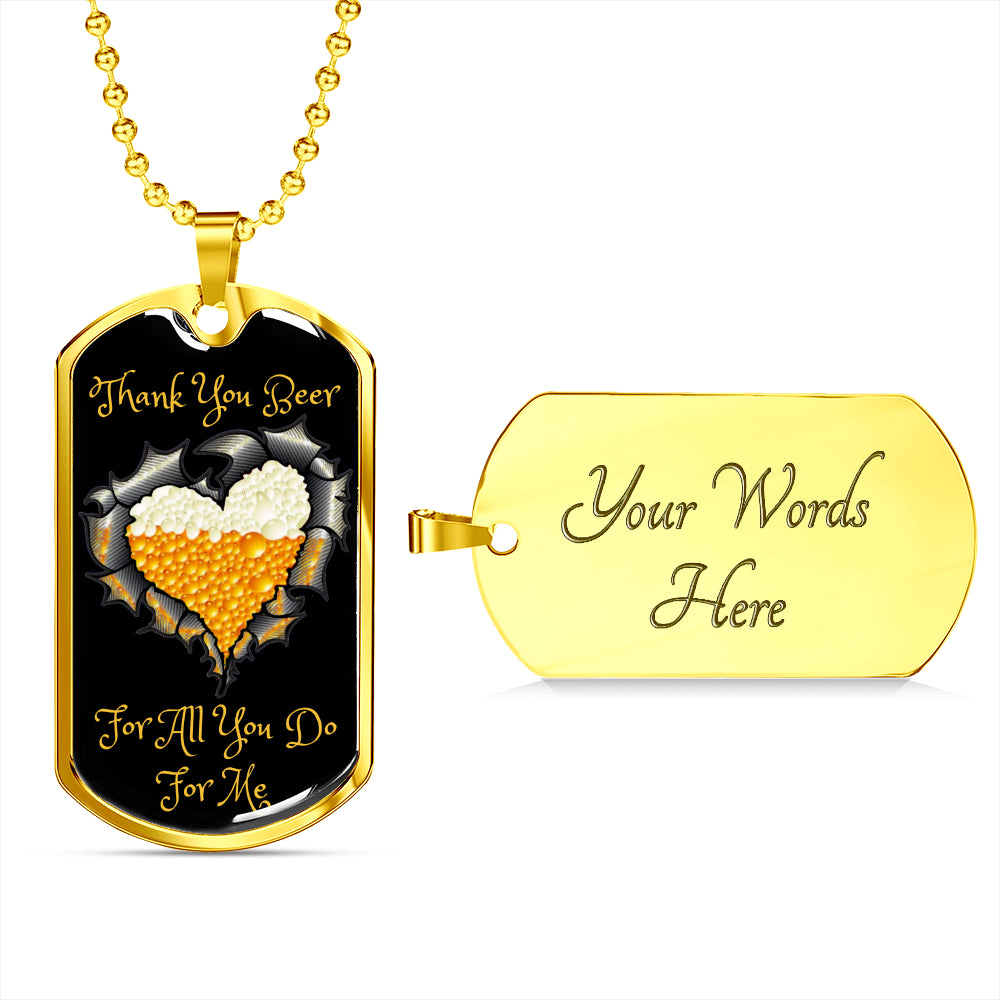 Thank You Beer Funny Beer Lover Dog-Tag Necklace