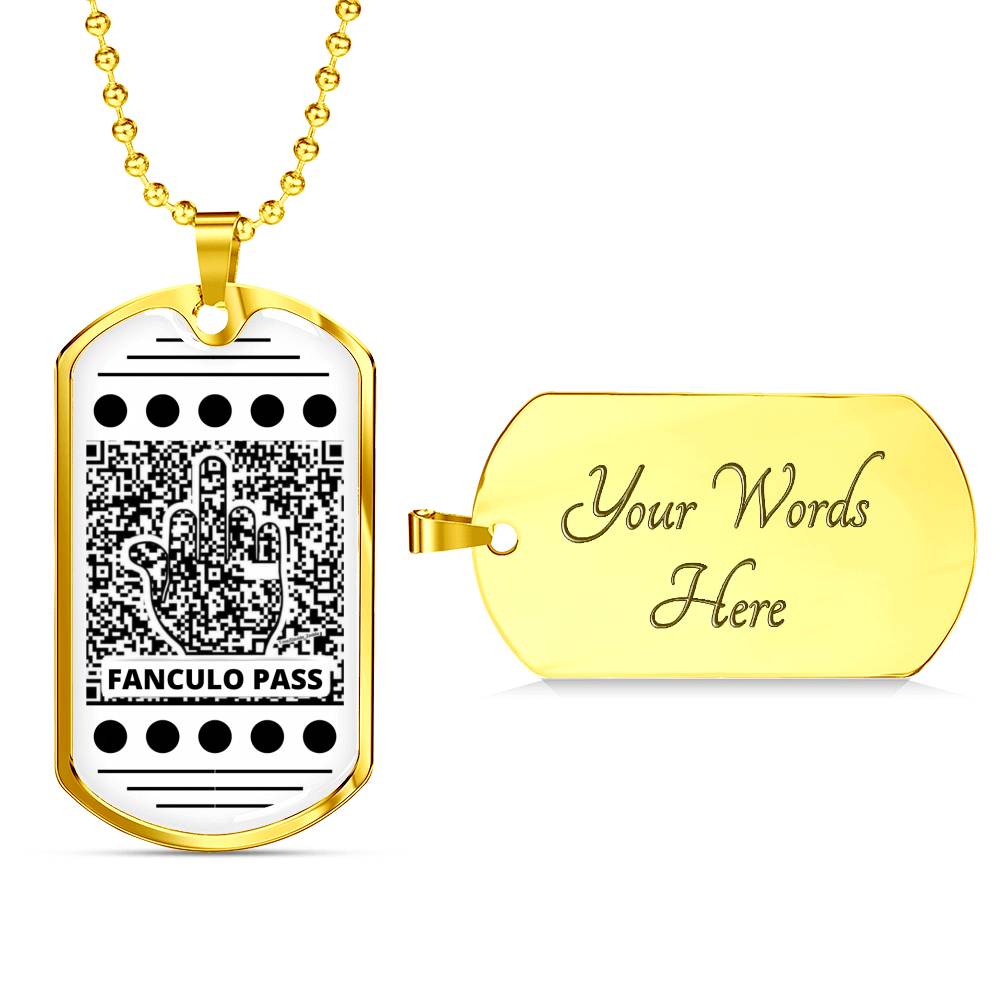 Fanculo Pass Dog.Tag Necklace With Military Ball Chain