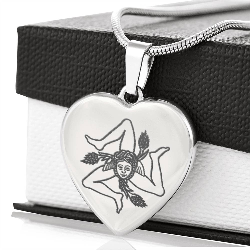 Sicilian Heart Stainless Steel Engraved Necklace