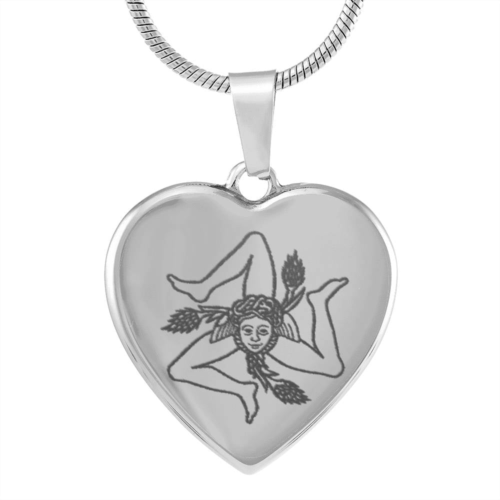 Sicilian Heart Stainless Steel Engraved Necklace