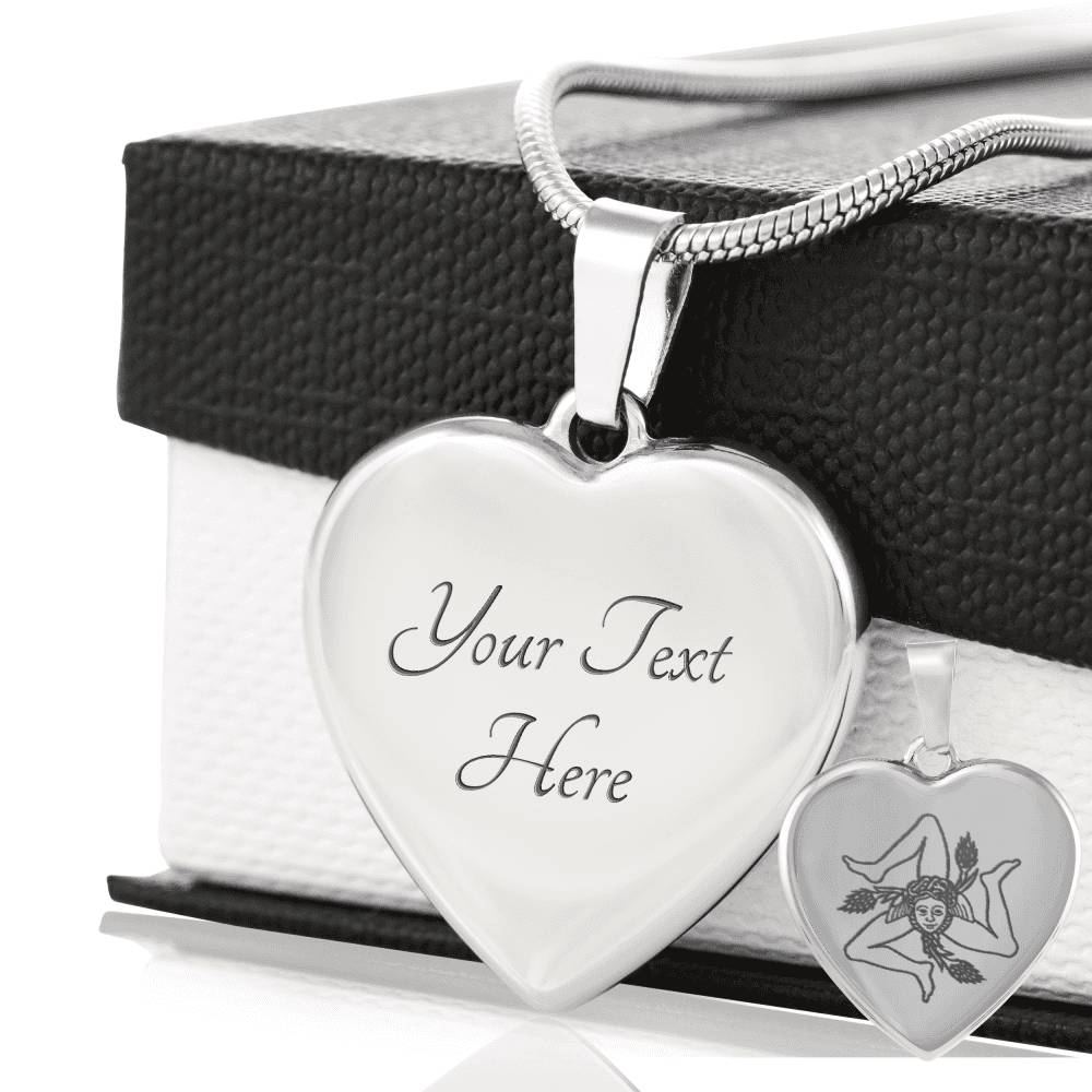 Sicilian Heart Stainless Steel Engraved Necklace