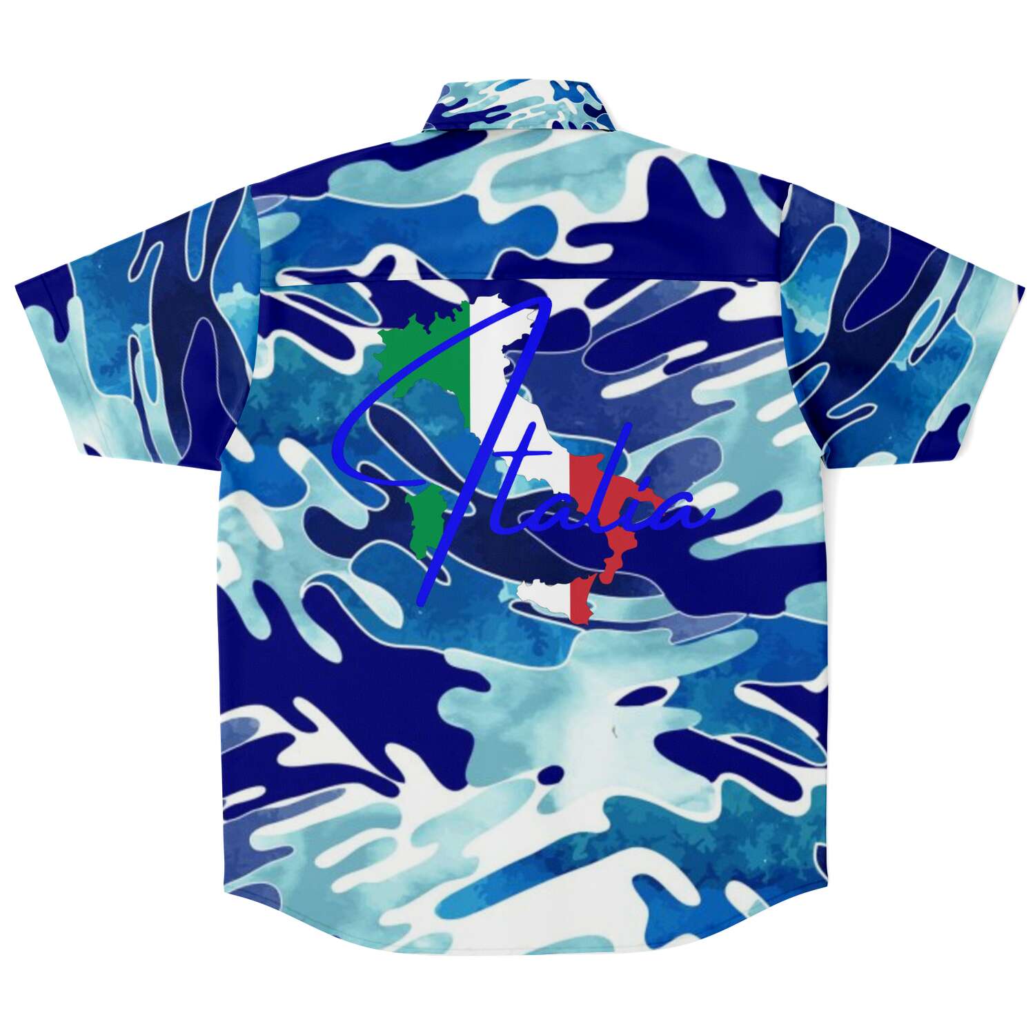 Italia Flag Map Short Sleeve Down Shirt