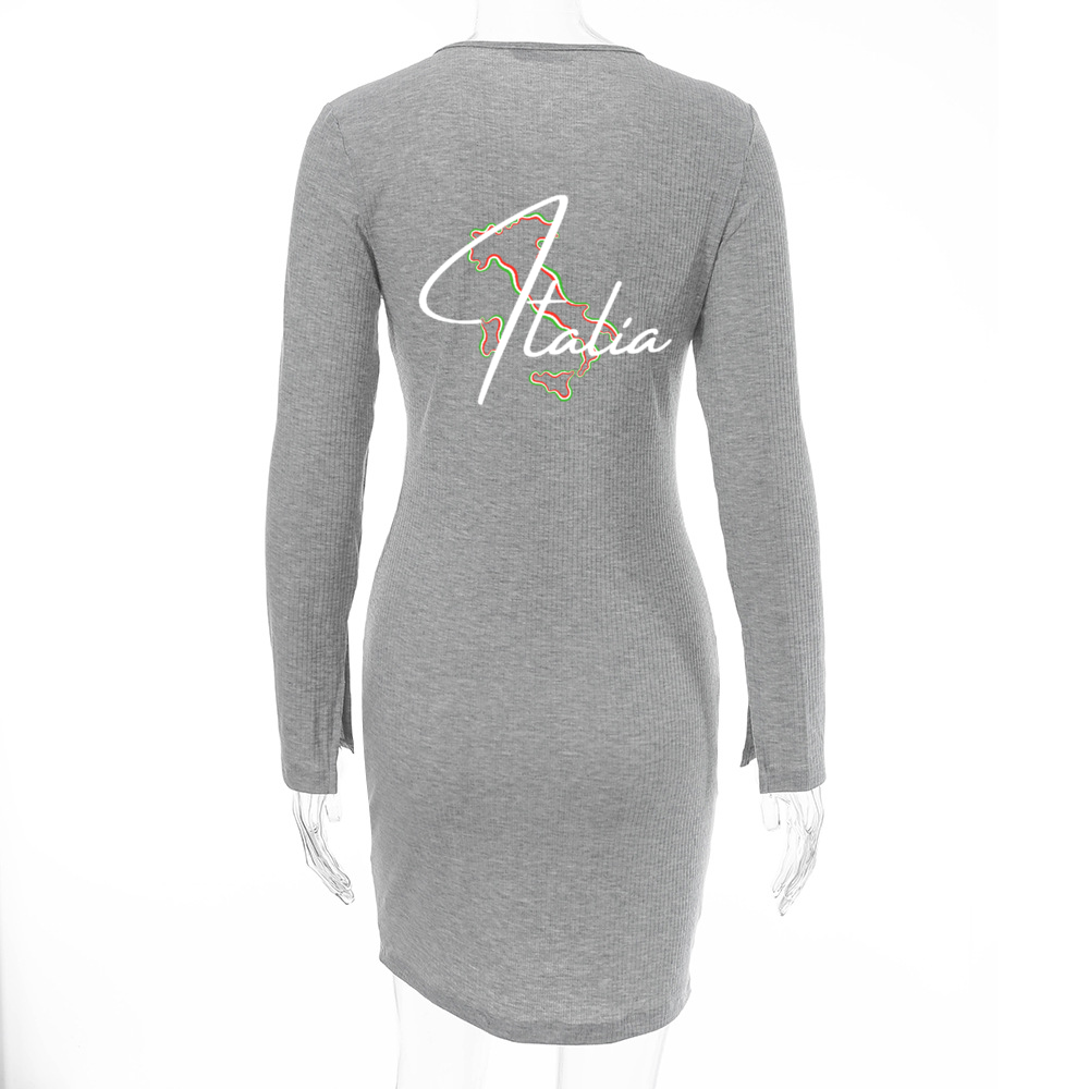 Italia Flag Map Women's  Long Sleeve Zipper Front Dress