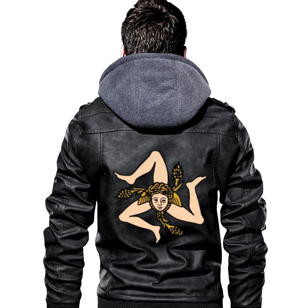 Sicilian Men's PU Leather Jacket With Removable Hood