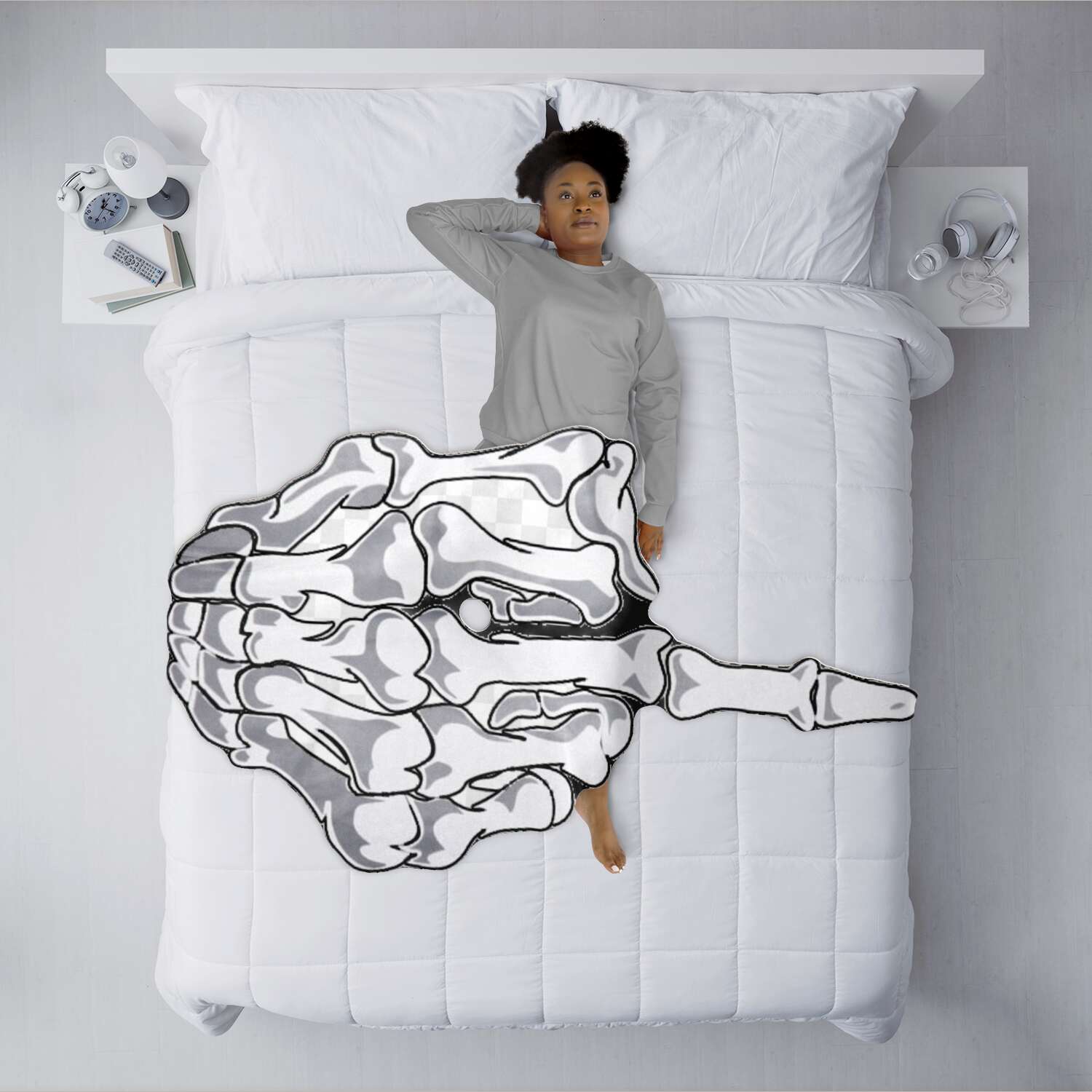 Skeleton Mid Finger Freeform Microfiber Fleece Blanket