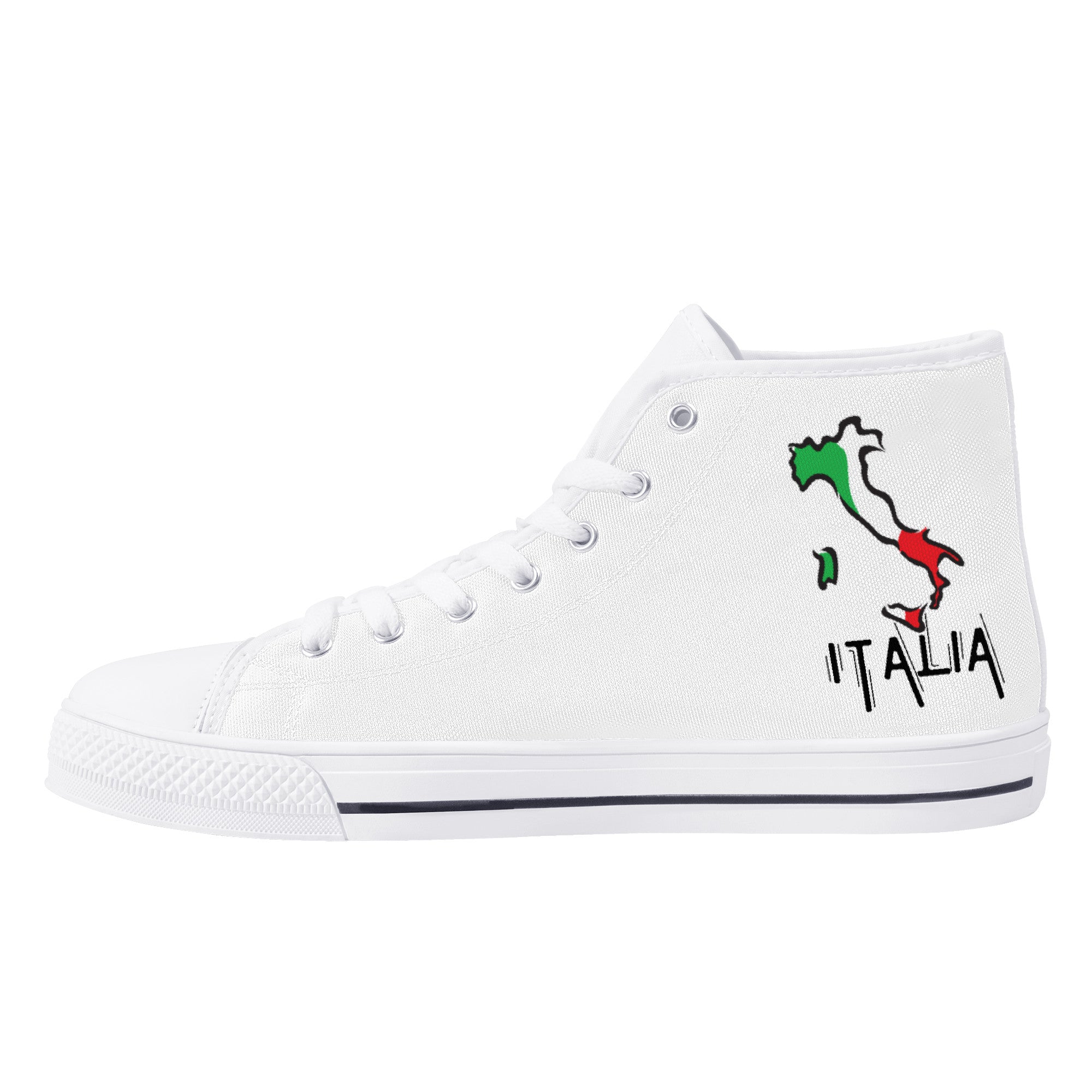 Italy Flag Map High-Top Canvas Shoes - White