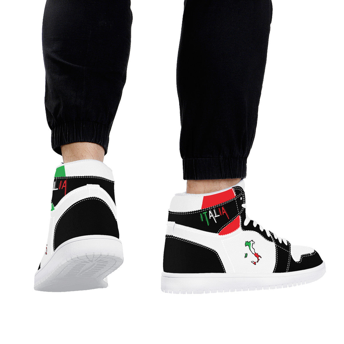 Italia Flag Map High Top Leather Black Sneakers