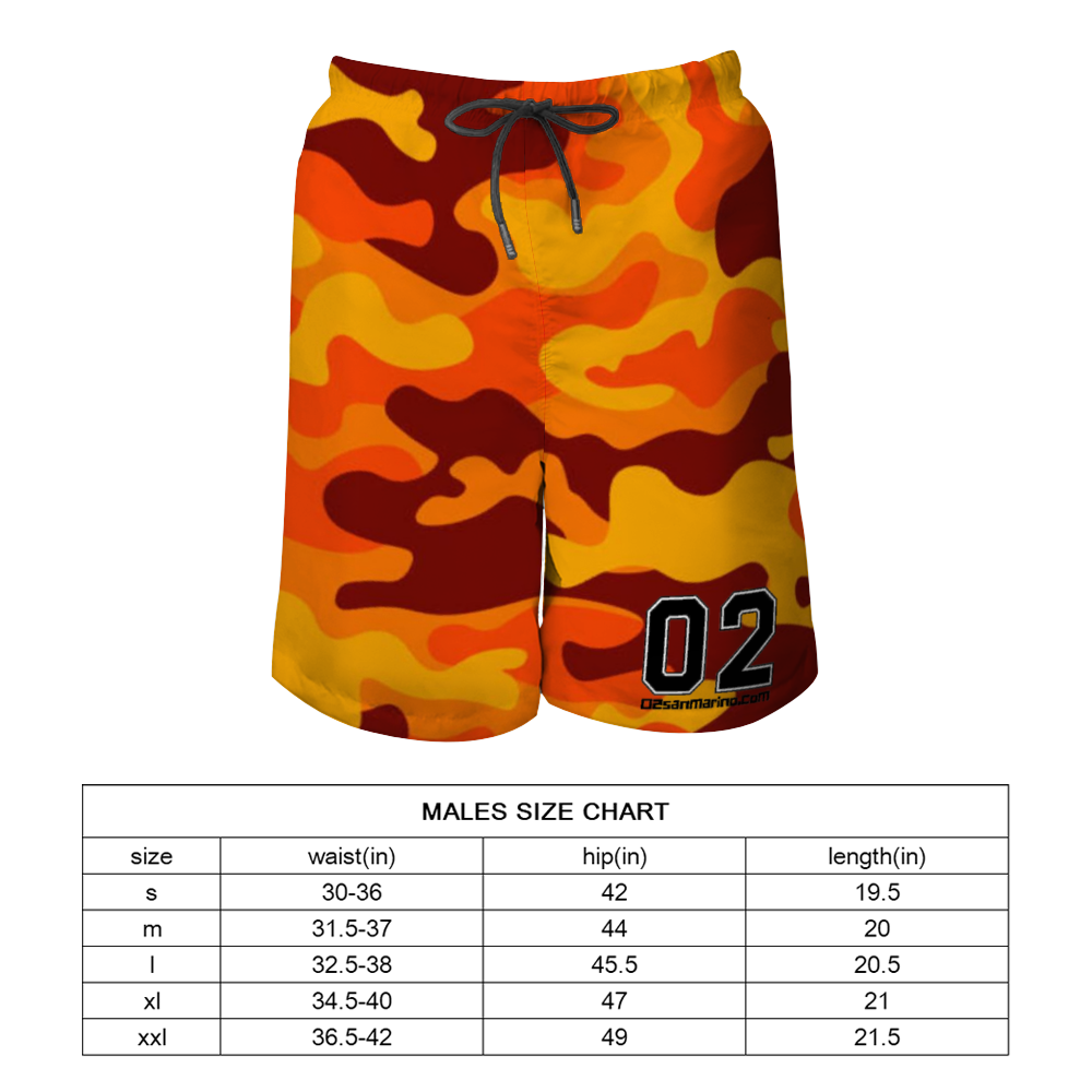 02 Orange Camo Men's Quick Dry Swim Trunks Beach Shorts