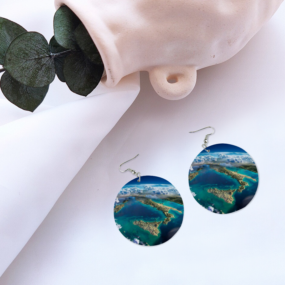 Italy Sat View Round Wooden Earrings
