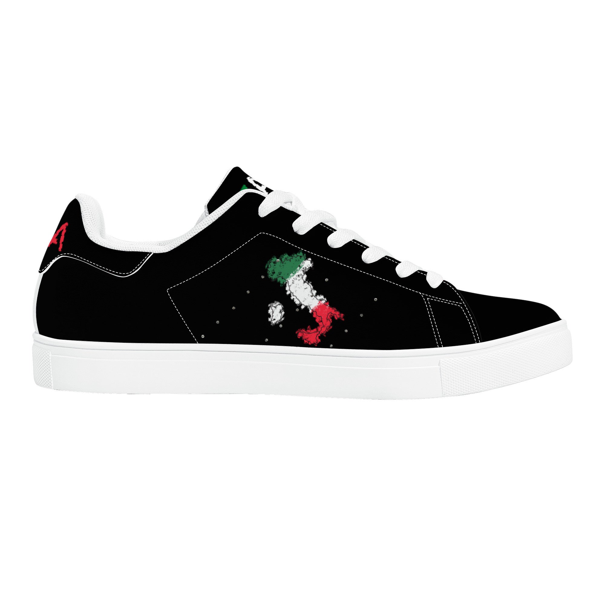 Italia Flag Map Low-Top Leather Sneakers - White