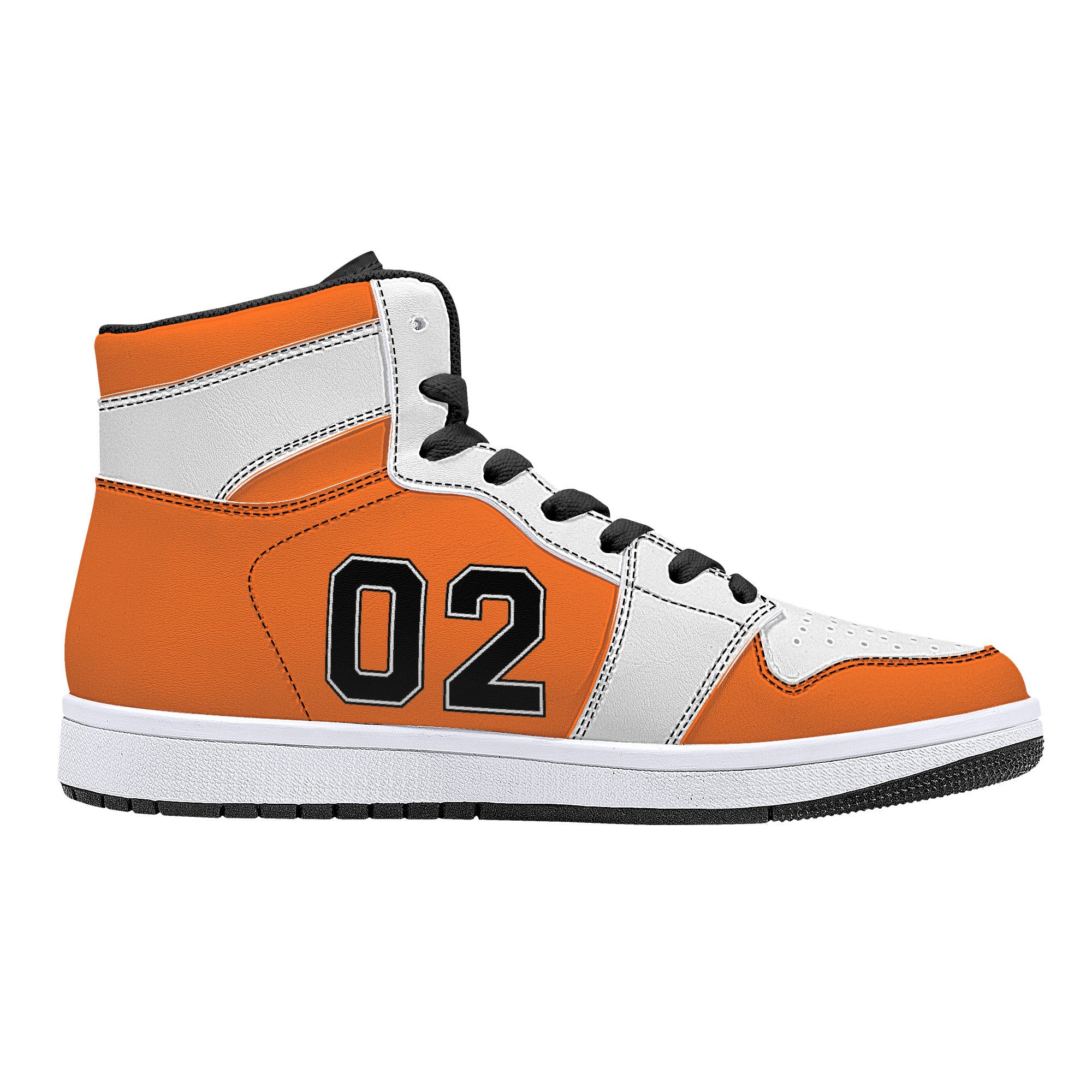 02 Orange-White High-Top Leather Sneakers