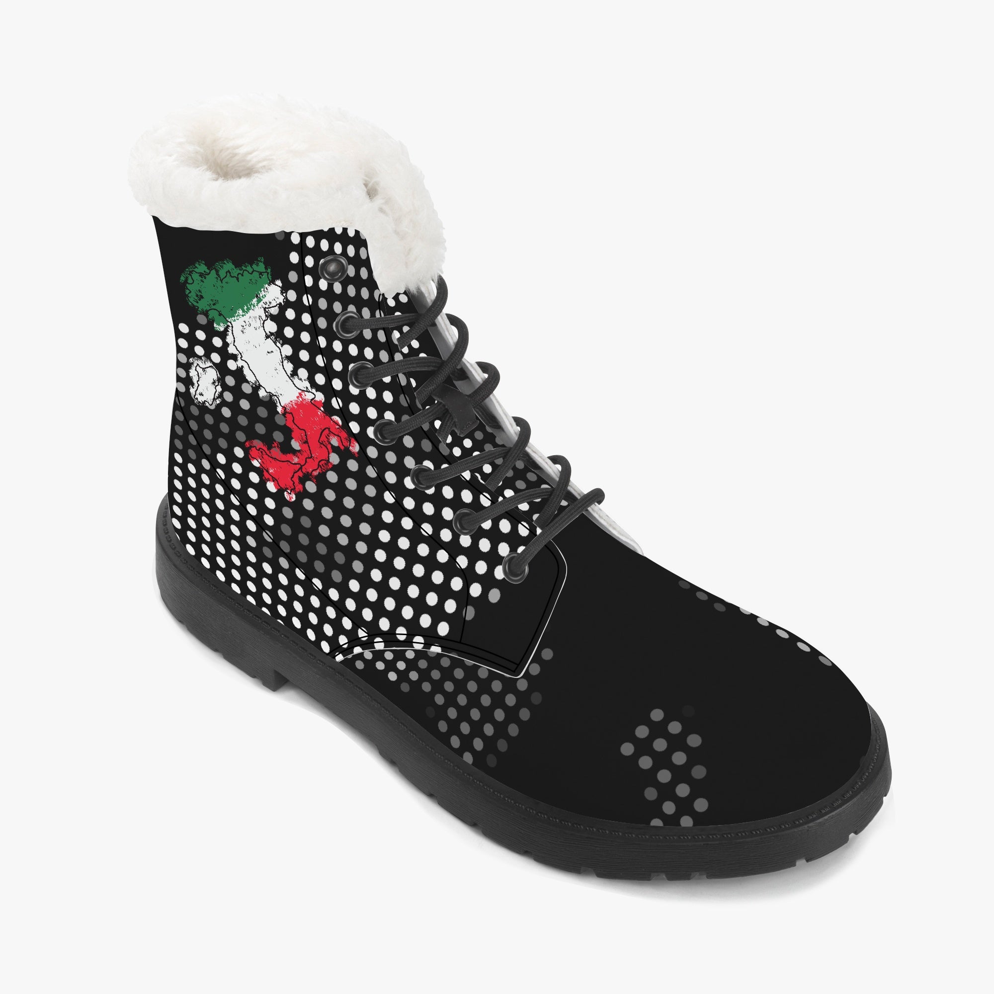 Italy Flag Map Carbon Grey Camo Faux Fur Leather Boots