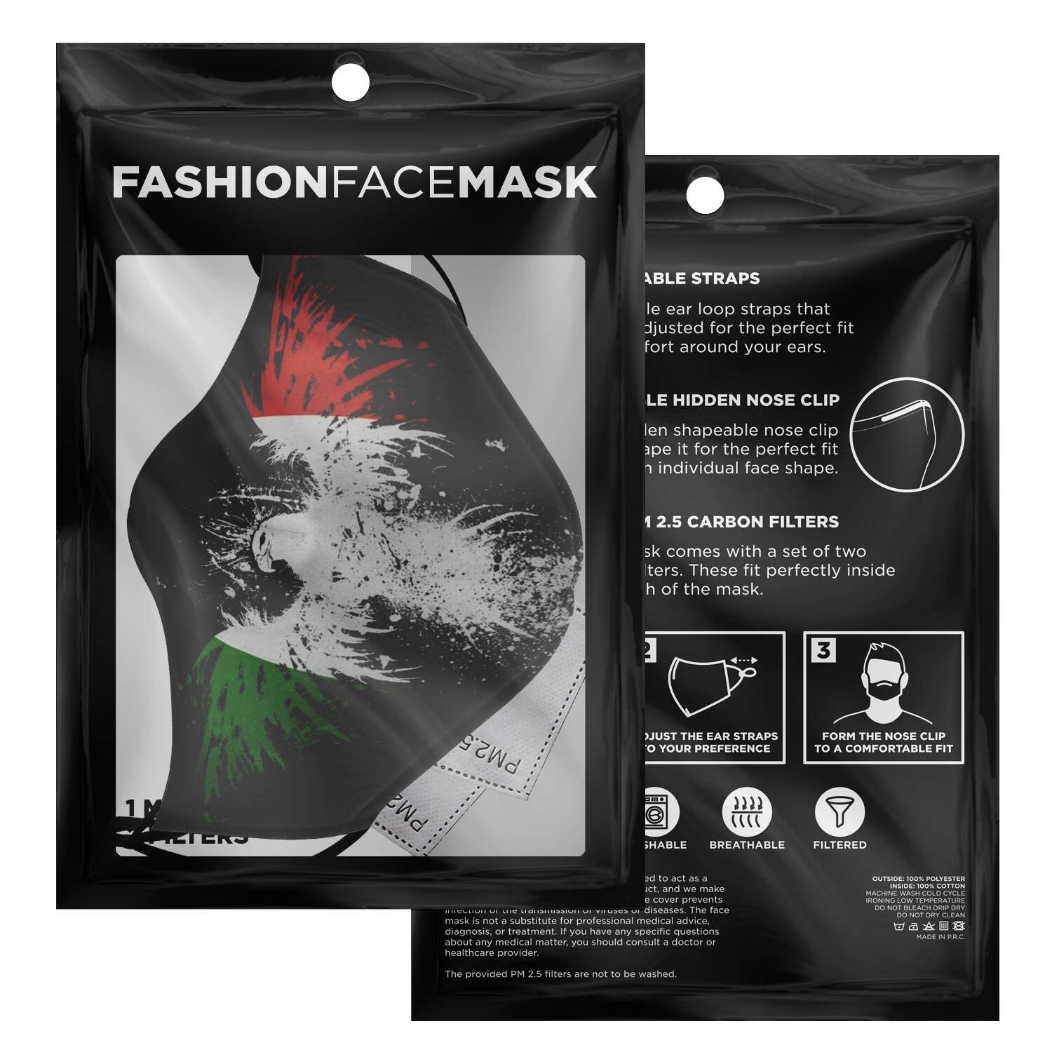 Italy Flag Art Paint Face Mask + 2 PM 2.5 Filters