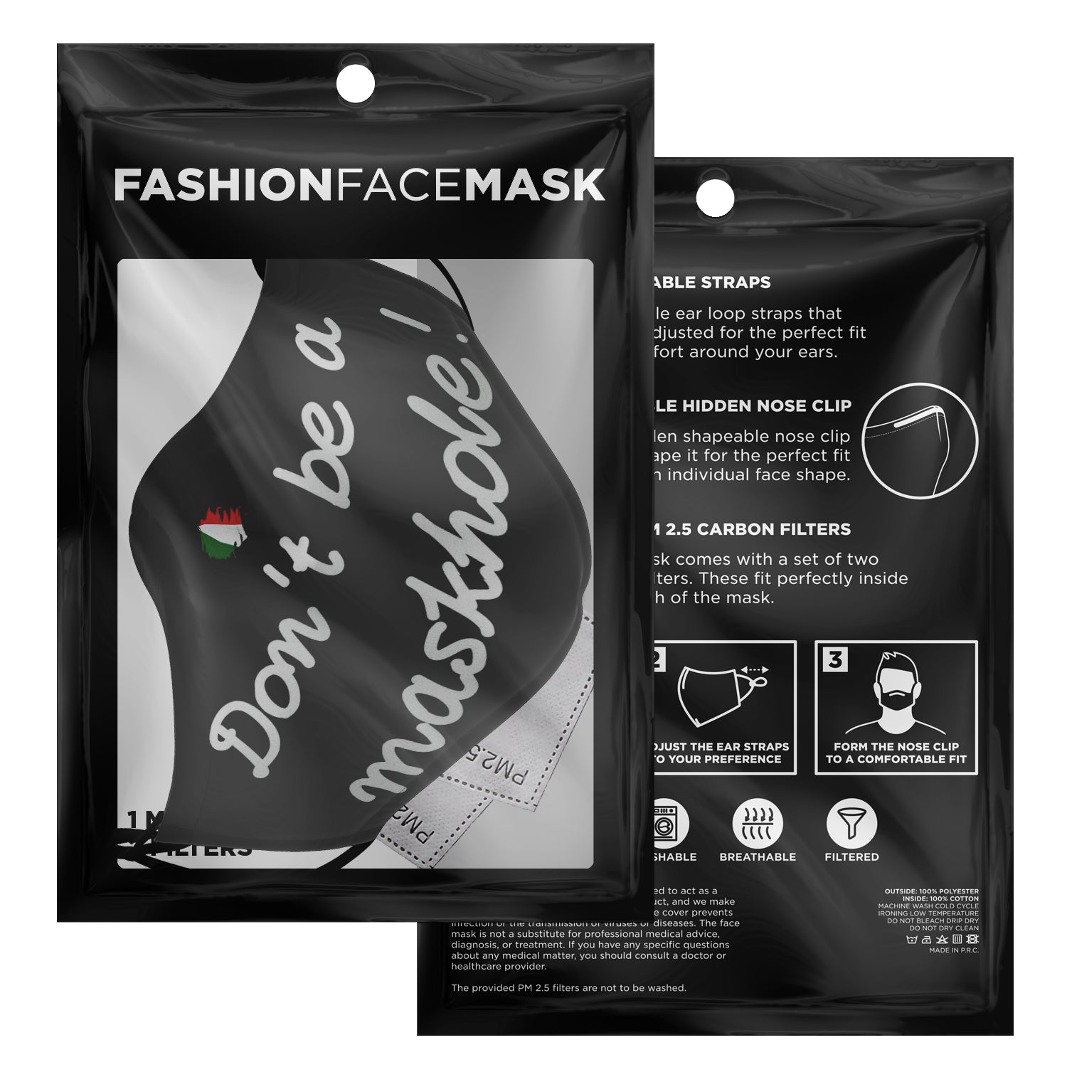 Don't Be A Maskhole! Funny Face Mask + 2 PM 2.5 Filters