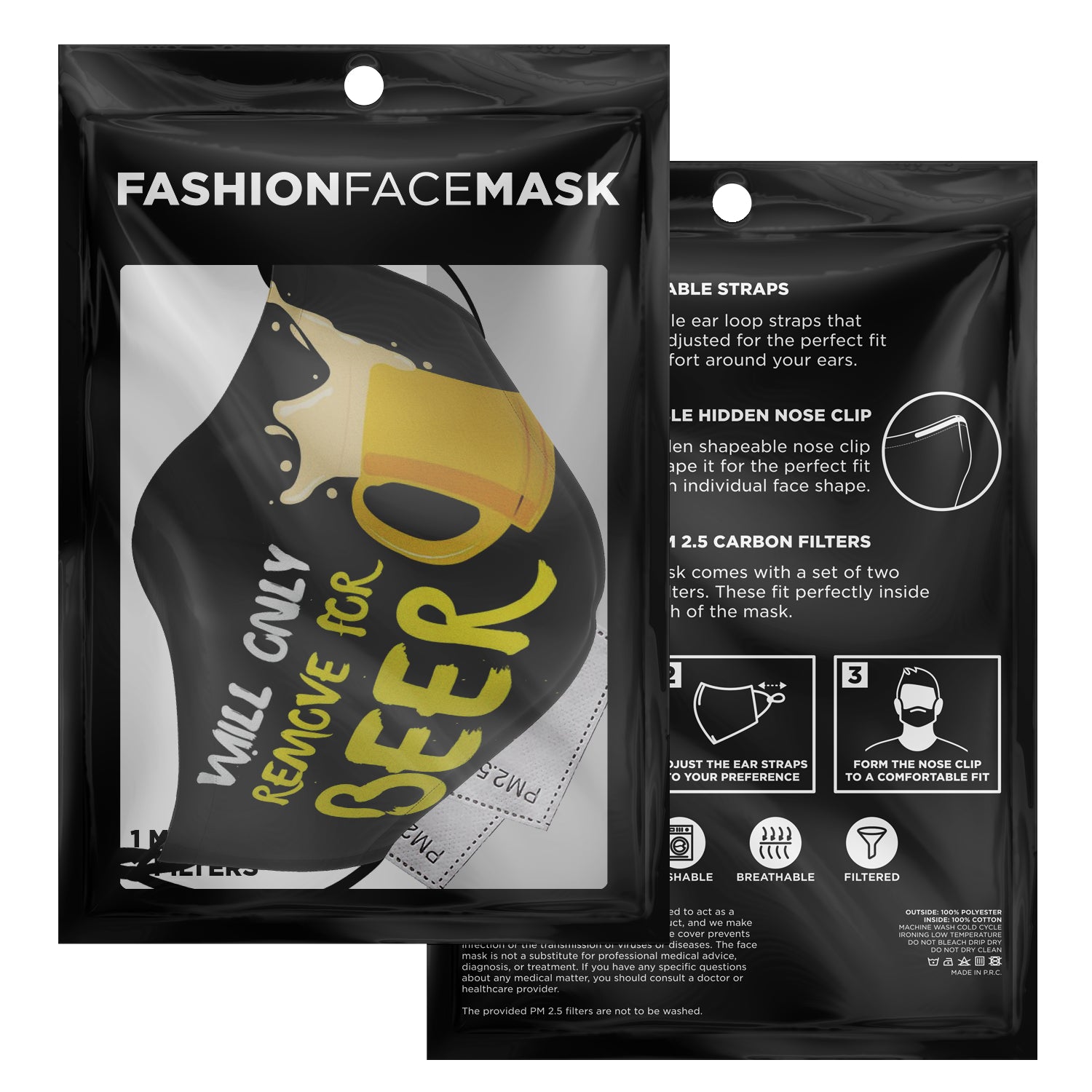 Will Only Remove For Beer Face Mask + 2 PM 2.5 Filters