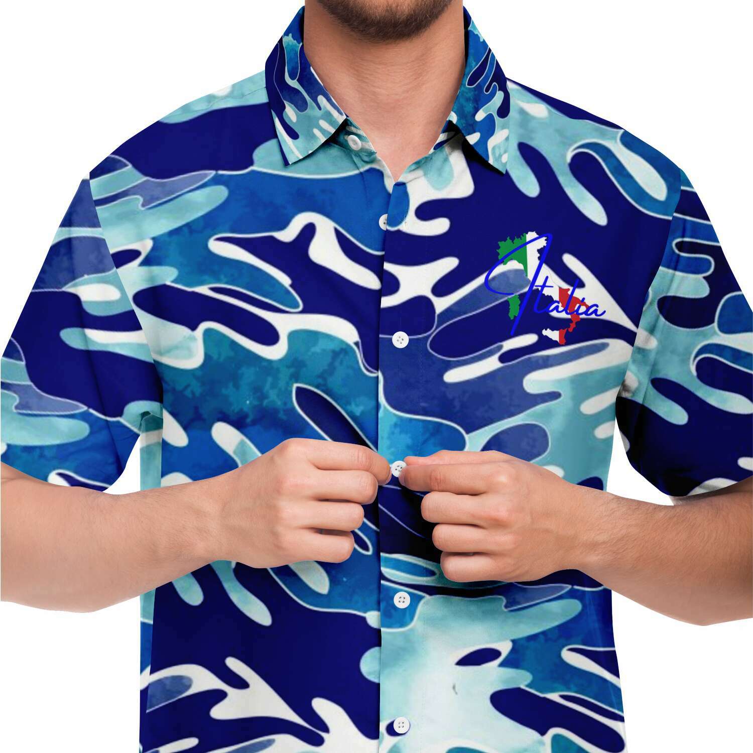 Italia Flag Map Short Sleeve Down Shirt