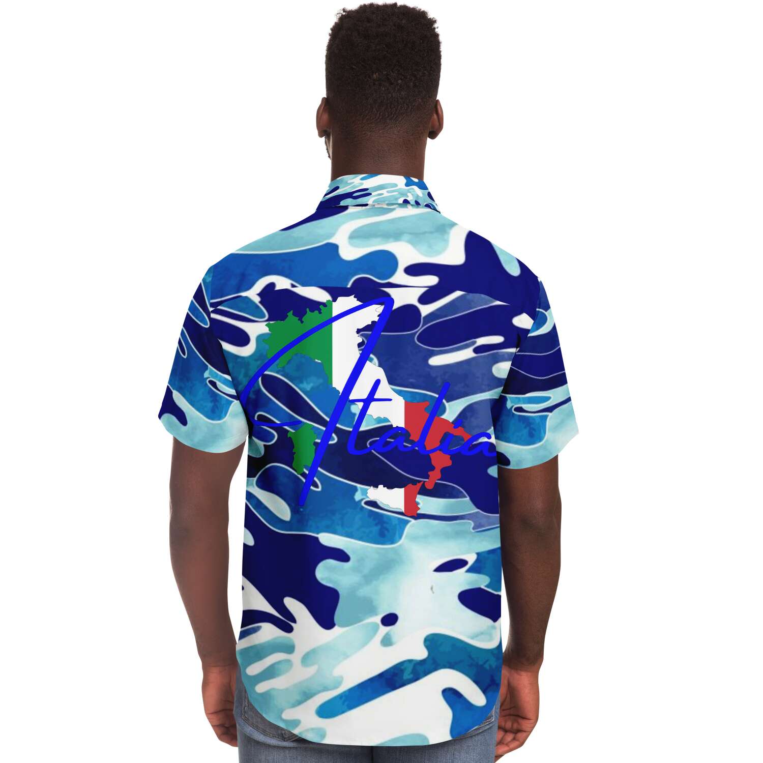 Italia Flag Map Short Sleeve Down Shirt