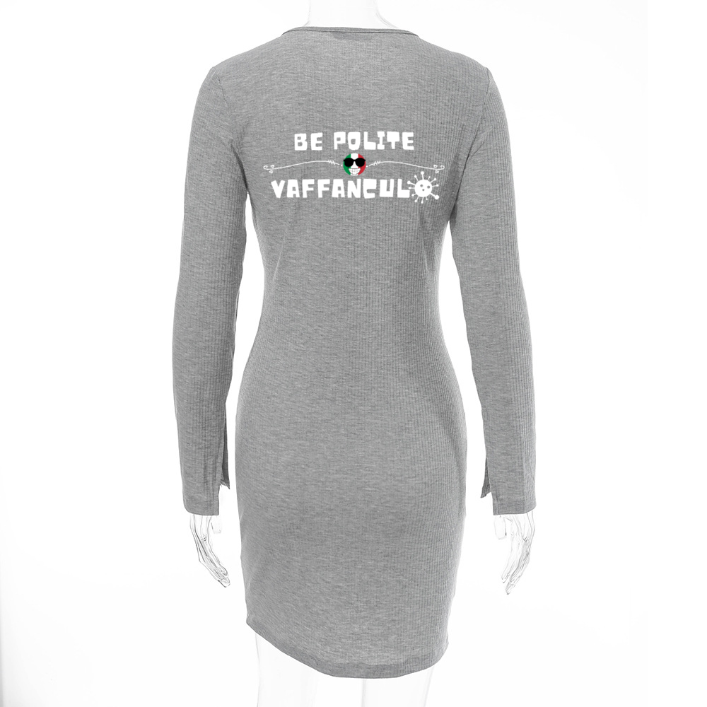 Be Polite Vaffanculo Women's Long Sleeve Zipper Front Dress