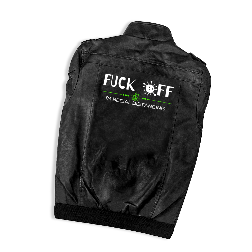 Fuck Off Men's PU Leather Jacket With Removable Hood