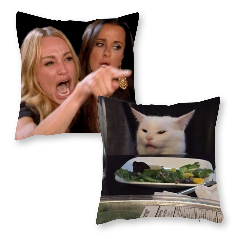 Woman Yelling At Cat Single-Sided Print Canvas Pillowcase Set of 2