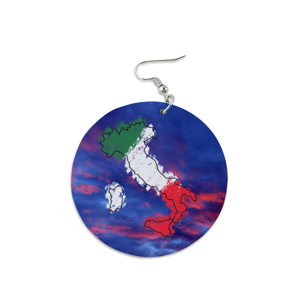 Italy Flag Map Sunset Round Wooden Earrings