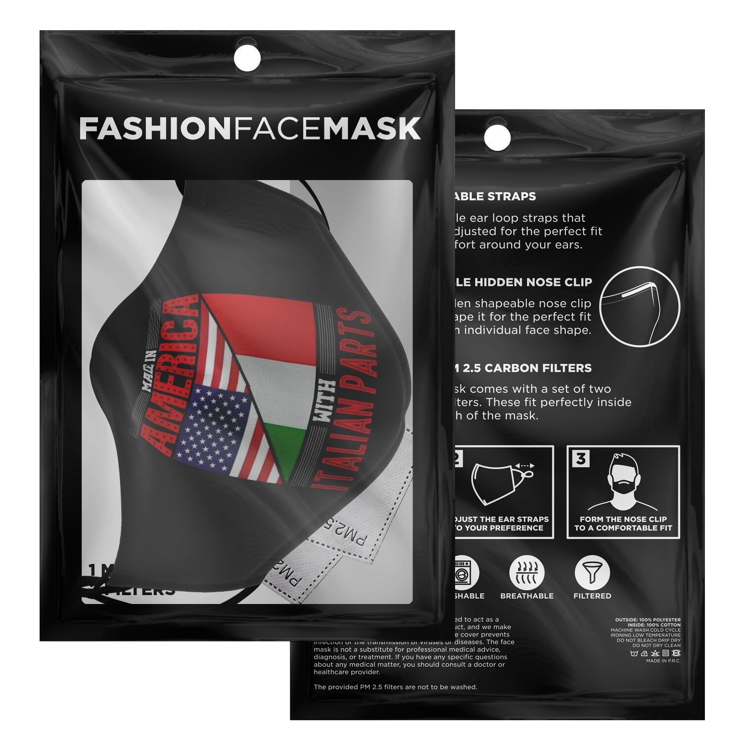 America Italian Parts Face Mask + 2 PM 2.5 Filters