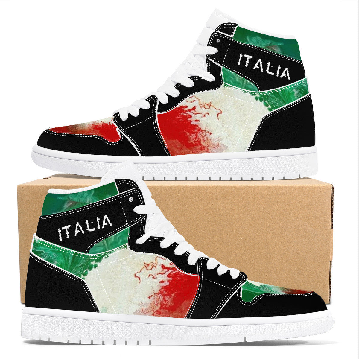 Italy Flag Paint Art Grunge High Top Leather Sneakers