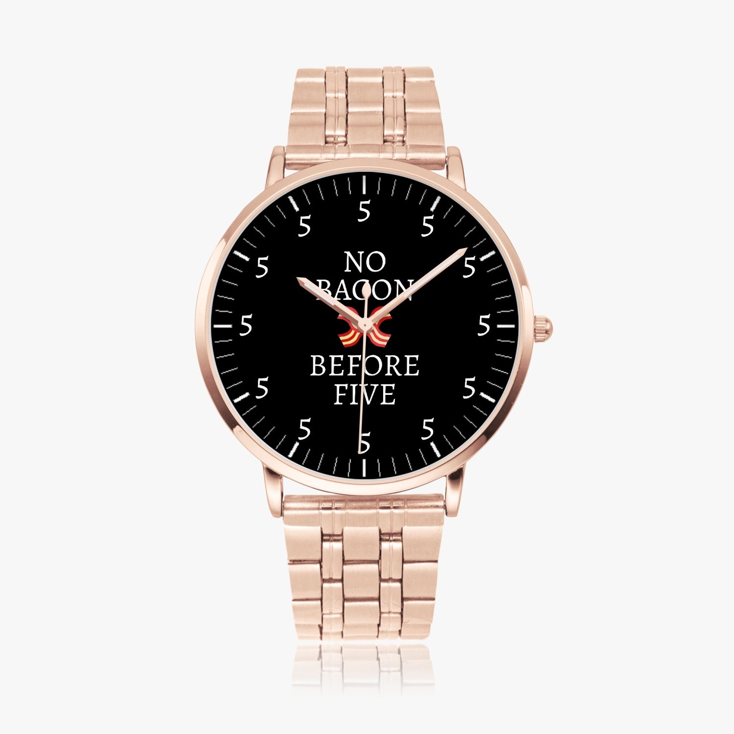 No Bacon Before Five Steel Strap Quartz watch